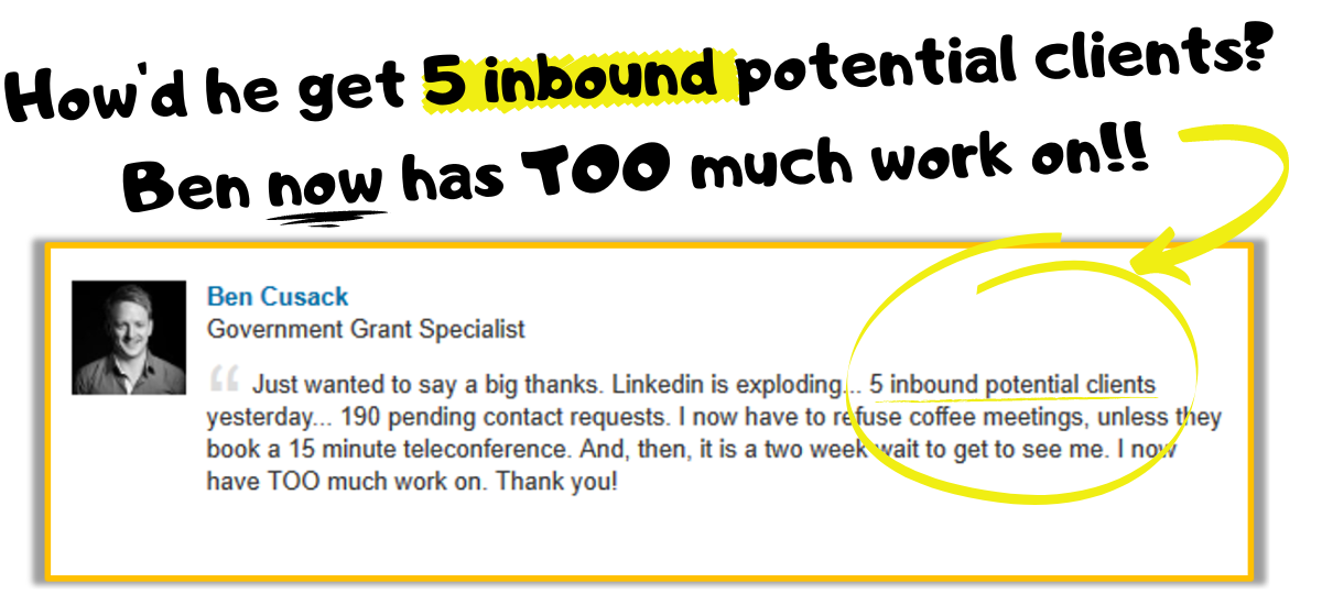 Copy of Copy of How'd he get 5 inbound potential clients with on tiny tweak to his profile